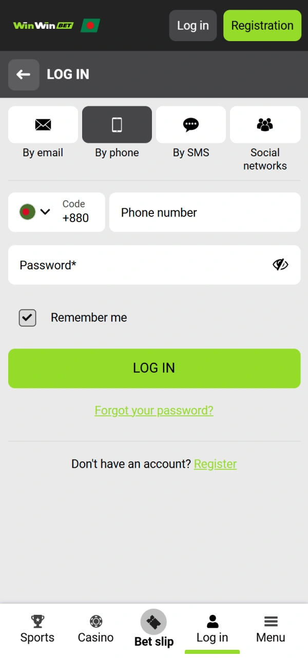 Start using WinWin casino app and log in or register.