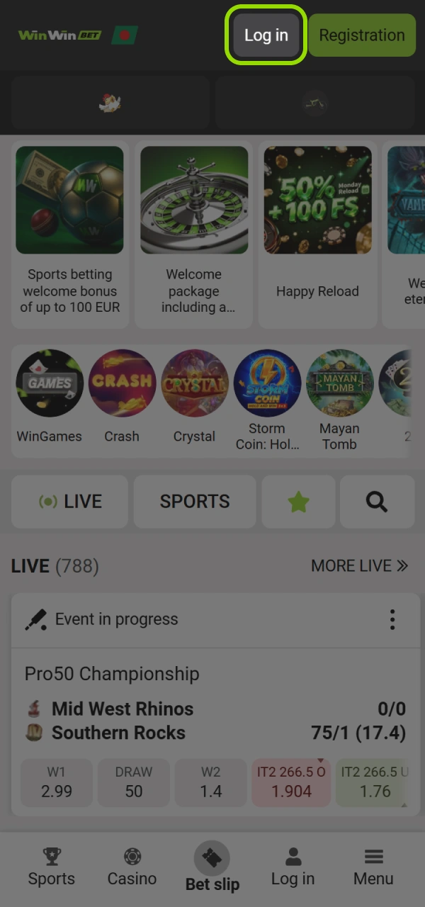 Log into your WinWin Bangladesh account from the main page.