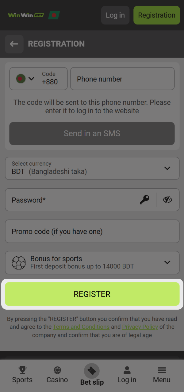 Complete the registration and create a new accout at WinWin.