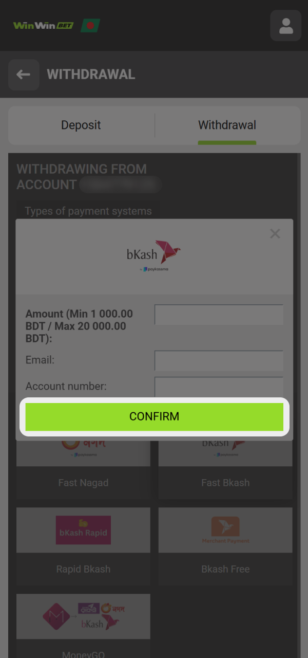 Submit your withdrawal request from WinWin official website.